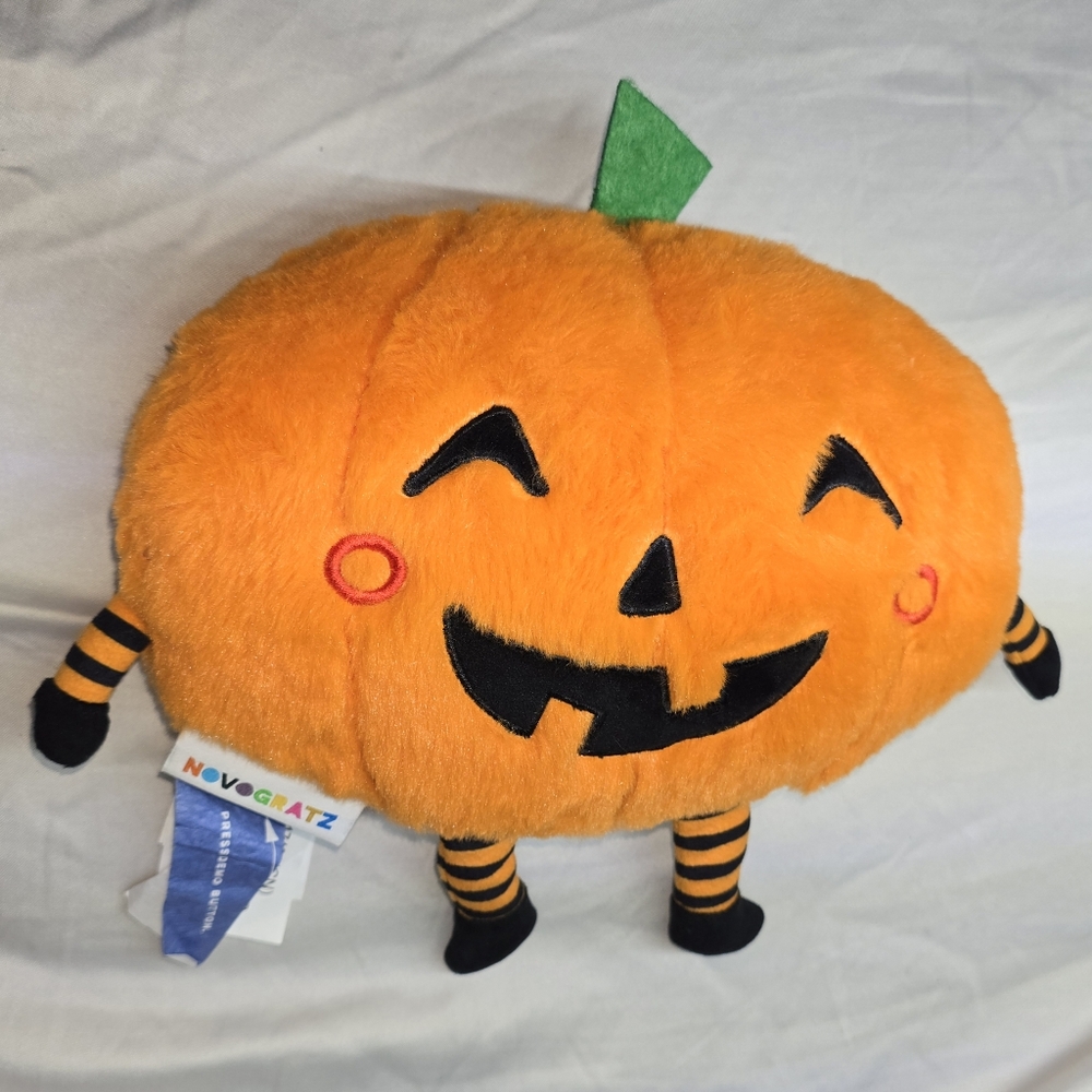 Novogratz Orange Pumpkin Jack o Lantern Plush Happy Halloween